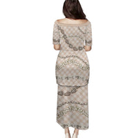 Beige Aloha Hawaii Shell Lei Puletasi Palaka Hebrew Cone Honey Cowrie Elegant Curves - Polynesian Pride