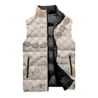 Beige Aloha Hawaii Shell Lei Sleeveless Puffer Jacket Palaka Hebrew Cone Honey Cowrie Elegant Curves - Polynesian Pride