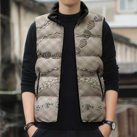 Beige Aloha Hawaii Shell Lei Sleeveless Puffer Jacket Palaka Hebrew Cone Honey Cowrie Elegant Curves - Polynesian Pride