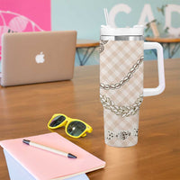 Beige Aloha Hawaii Shell Lei Tumbler With Handle Palaka Hebrew Cone Honey Cowrie Elegant Curves - Polynesian Pride