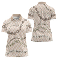Beige Aloha Hawaii Shell Lei Women Polo Shirt Palaka Hebrew Cone Honey Cowrie Elegant Curves LT14 - Polynesian Pride