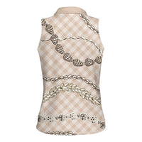 Beige Aloha Hawaii Shell Lei Women Sleeveless Polo Shirt Palaka Hebrew Cone Honey Cowrie Elegant Curves LT14 - Polynesian Pride
