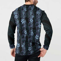 Purple Paradise Hawaii Shell Lei Button Sweatshirt Hawaiian Sunrise Shell Hebrew Cone Plumeria - Polynesian Pride