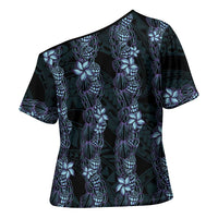 Purple Paradise Hawaii Shell Lei Cross Shoulder Shirt Hawaiian Sunrise Shell Hebrew Cone Plumeria - Polynesian Pride