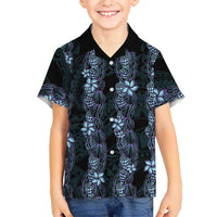 Purple Paradise Hawaii Shell Lei Family Matching Off Shoulder Short Dress and Hawaiian Shirt Hawaiian Sunrise Shell Hebrew Cone Plumeria LT14 Son's Shirt Purple - Polynesian Pride