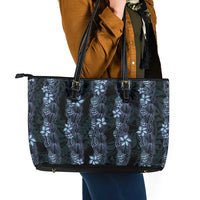 Purple Paradise Hawaii Shell Lei Leather Tote Bag Hawaiian Sunrise Shell Hebrew Cone Plumeria - Polynesian Pride