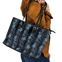 Purple Paradise Hawaii Shell Lei Leather Tote Bag Hawaiian Sunrise Shell Hebrew Cone Plumeria - Polynesian Pride