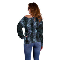 Purple Paradise Hawaii Shell Lei Off Shoulder Sweater Hawaiian Sunrise Shell Hebrew Cone Plumeria - Polynesian Pride