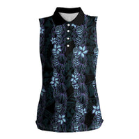 Purple Paradise Hawaii Shell Lei Women Sleeveless Polo Shirt Hawaiian Sunrise Shell Hebrew Cone Plumeria LT14 Female Purple - Polynesian Pride