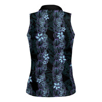 Purple Paradise Hawaii Shell Lei Women Sleeveless Polo Shirt Hawaiian Sunrise Shell Hebrew Cone Plumeria LT14 - Polynesian Pride