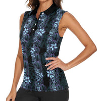 Purple Paradise Hawaii Shell Lei Women Sleeveless Polo Shirt Hawaiian Sunrise Shell Hebrew Cone Plumeria LT14 - Polynesian Pride