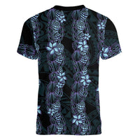 Purple Paradise Hawaii Shell Lei Women V-Neck T-Shirt Hawaiian Sunrise Shell Hebrew Cone Plumeria LT14 - Polynesian Pride