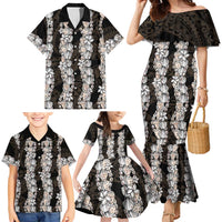 Black and Beige Hawaii Shell Lei Family Matching Mermaid Dress and Hawaiian Shirt Hawaiian Sunrise Shell Hebrew Cone Plumeria LT14 - Polynesian Pride