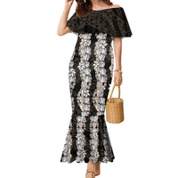 Black and Beige Hawaii Shell Lei Family Matching Mermaid Dress and Hawaiian Shirt Hawaiian Sunrise Shell Hebrew Cone Plumeria LT14 Mom's Dress Black - Polynesian Pride