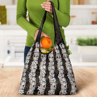 Black and Beige Hawaii Shell Lei Grocery Bag Hawaiian Sunrise Shell Hebrew Cone Plumeria - Polynesian Pride