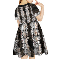Black and Beige Hawaii Shell Lei Kid Short Sleeve Dress Hawaiian Sunrise Shell Hebrew Cone Plumeria - Polynesian Pride