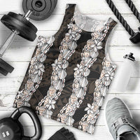 Black and Beige Hawaii Shell Lei Men Tank Top Hawaiian Sunrise Shell Hebrew Cone Plumeria - Polynesian Pride