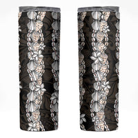 Black and Beige Hawaii Shell Lei Skinny Tumbler Hawaiian Sunrise Shell Hebrew Cone Plumeria LT14 Black - Polynesian Pride