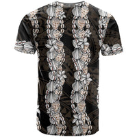 Black and Beige Hawaii Shell Lei T Shirt Hawaiian Sunrise Shell Hebrew Cone Plumeria - Polynesian Pride