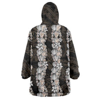 Black and Beige Hawaii Shell Lei Wearable Blanket Hoodie Hawaiian Sunrise Shell Hebrew Cone Plumeria - Polynesian Pride