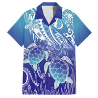 Polynesia Sea Turtle Family Matching Short Sleeve Bodycon Dress and Hawaiian Shirt Happy Valentine Day Polynesian - Dark Cyan LT14 Dad's Shirt - Short Sleeve Dark Cyan - Polynesian Pride