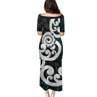 Aotearoa Koru Family Matching Puletasi and Hawaiian Shirt Cyan Maori Paua Shell Mix Silver Fern LT14 - Polynesian Pride