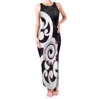 Aotearoa Koru Family Matching Tank Maxi Dress and Hawaiian Shirt Purple Maori Paua Shell Mix Silver Fern LT14 Mom's Dress Black - Polynesian Pride