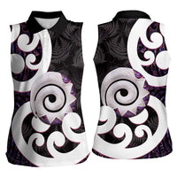 Aotearoa Koru Women Sleeveless Polo Shirt Purple Maori Paua Shell Mix Silver Fern LT14 - Polynesian Pride