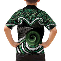 Koru Pounamu Aotearoa Family Matching Short Sleeve Bodycon Dress and Hawaiian Shirt Maori Paua Shell Mix Silver Fern LT14 - Polynesian Pride