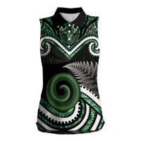 Koru Pounamu Aotearoa Women Sleeveless Polo Shirt Maori Paua Shell Mix Silver Fern LT14 Female Black - Polynesian Pride