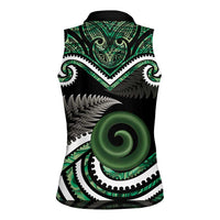 Koru Pounamu Aotearoa Women Sleeveless Polo Shirt Maori Paua Shell Mix Silver Fern LT14 - Polynesian Pride