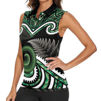 Koru Pounamu Aotearoa Women Sleeveless Polo Shirt Maori Paua Shell Mix Silver Fern LT14 - Polynesian Pride