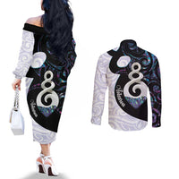 Aotearoa Pikorua Couples Matching Off The Shoulder Long Sleeve Dress and Long Sleeve Button Shirt NZ Twist - Bond And Love LT14 - Polynesian Pride