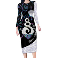 Aotearoa Pikorua Family Matching Long Sleeve Bodycon Dress and Hawaiian Shirt NZ Twist - Bond And Love LT14 Mom's Dress White - Polynesian Pride