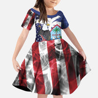 United States Guam Family Matching Summer Maxi Dress and Hawaiian Shirt USA Eagle Guahan Seal Bougainvillea LT14 Daughter's Dress Blue - Polynesian Pride