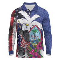 United States Guam Long Sleeve Polo Shirt USA Eagle Guahan Seal Bougainvillea LT14 Blue - Polynesian Pride