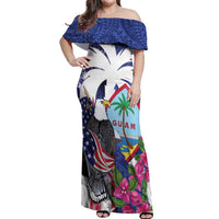 United States Guam Off Shoulder Maxi Dress USA Eagle Guahan Seal Bougainvillea LT14 Women Blue - Polynesian Pride