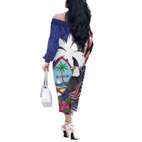 United States Guam Off The Shoulder Long Sleeve Dress USA Eagle Guahan Seal Bougainvillea LT14 - Polynesian Pride