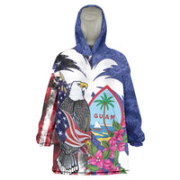 United States Guam Wearable Blanket Hoodie USA Eagle Guahan Seal Bougainvillea LT14 One Size Blue - Polynesian Pride