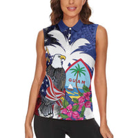 United States Guam Women Sleeveless Polo Shirt USA Eagle Guahan Seal Bougainvillea LT14 - Polynesian Pride