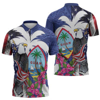 United States Guam Zipper Polo Shirt USA Eagle Guahan Seal Bougainvillea LT14 - Polynesian Pride