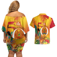 Papua New Guinea Independence Day Couples Matching Off Shoulder Short Dress and Hawaiian Shirt 50th Anniversary Unity in Diversity LT14 - Polynesian Pride
