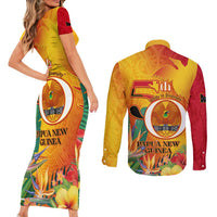 Papua New Guinea Independence Day Couples Matching Short Sleeve Bodycon Dress and Long Sleeve Button Shirt 50th Anniversary Unity in Diversity LT14 - Polynesian Pride
