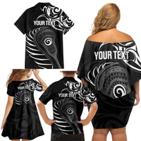 Personalised New Zealand Silver Fern Lacrosse Family Matching Off Shoulder Short Dress and Hawaiian Shirt Aotearoa Maori Pattern LT14 - Polynesian Pride