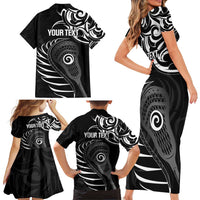Personalised New Zealand Silver Fern Lacrosse Family Matching Short Sleeve Bodycon Dress and Hawaiian Shirt Aotearoa Maori Pattern LT14 - Polynesian Pride