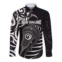 Personalised New Zealand Silver Fern Lacrosse Long Sleeve Button Shirt Aotearoa Maori Pattern