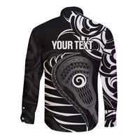Personalised New Zealand Silver Fern Lacrosse Long Sleeve Button Shirt Aotearoa Maori Pattern