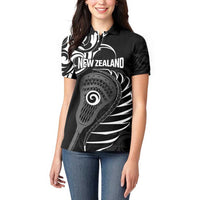 Personalised New Zealand Silver Fern Lacrosse Women Polo Shirt Aotearoa Maori Pattern LT14 - Polynesian Pride