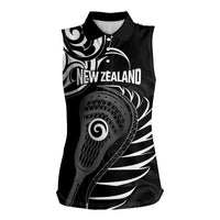 Personalised New Zealand Silver Fern Lacrosse Women Sleeveless Polo Shirt Aotearoa Maori Pattern LT14 Female Black - Polynesian Pride
