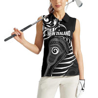 Personalised New Zealand Silver Fern Lacrosse Women Sleeveless Polo Shirt Aotearoa Maori Pattern LT14 - Polynesian Pride